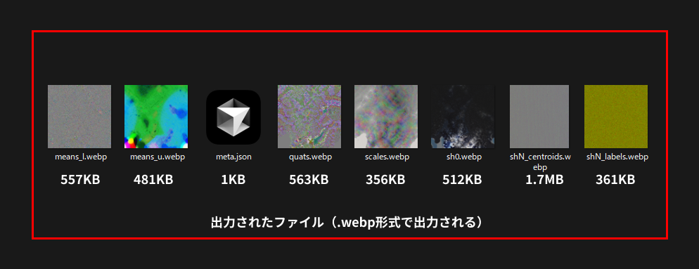 出力されたファイル - メタデータと画像データが出力される